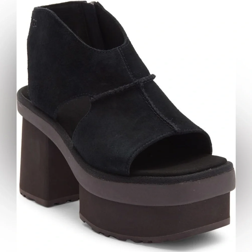 UGG | New Heights Platform Sandals - Black Suede Chunky Y2K